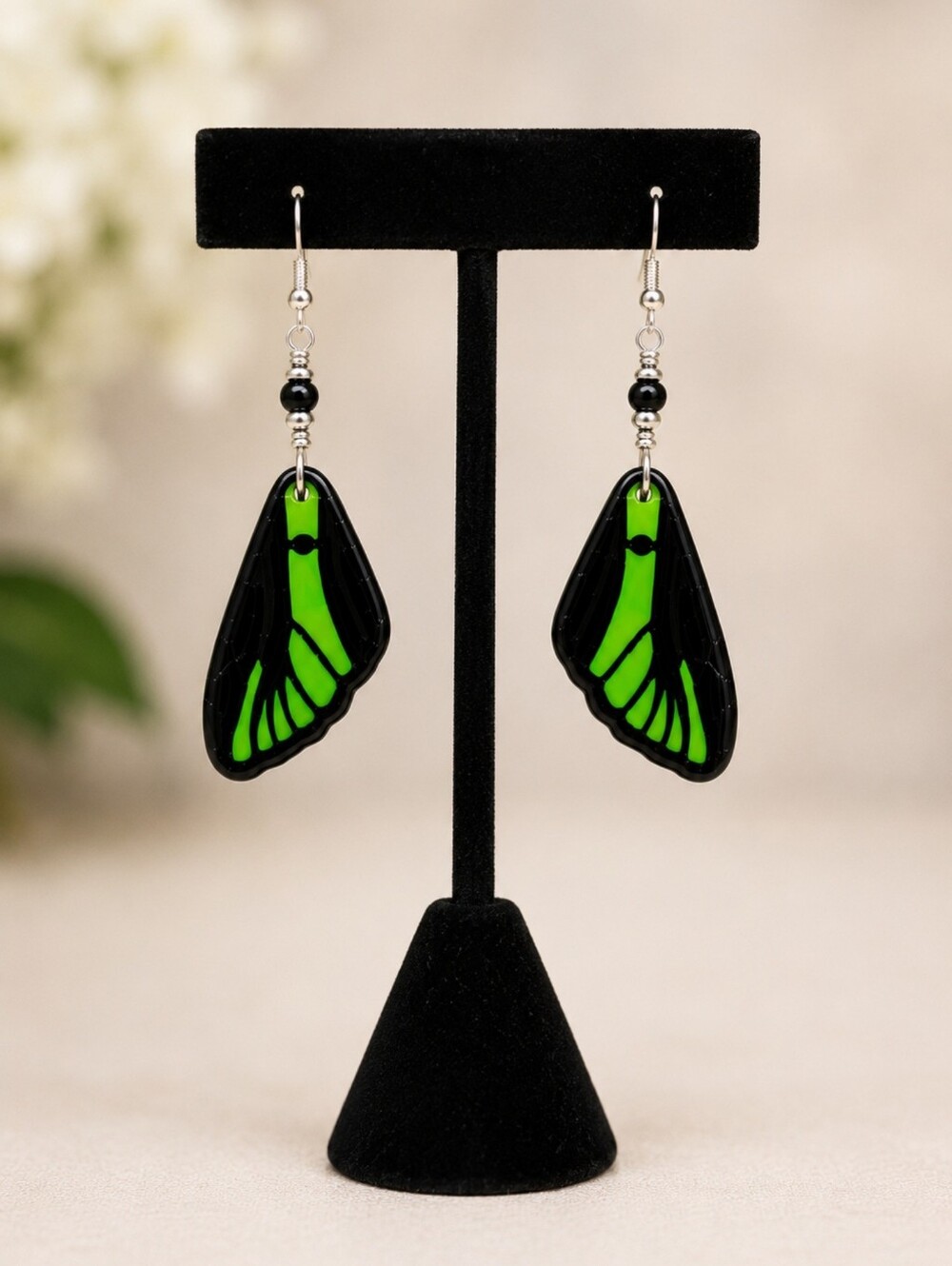#552 HAND CRAFTED Earrings handcrafted handmade Resin Blacj Yellow Glass Bead